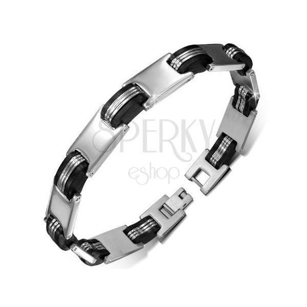 Bracelet made of surgical steel, rubber black links, watch strap