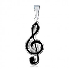 Silver pendant with flat black treble clef