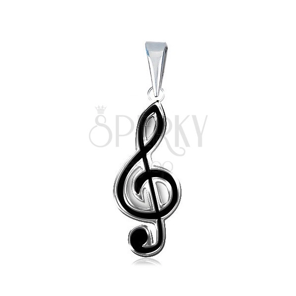 Silver pendant with flat black treble clef