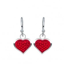 Silver earrings 925 - shiny red heart inlaid with zircons