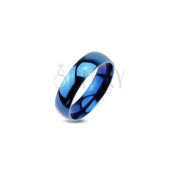 Blue metal wedding ring - smooth ring with mirror-like gloss