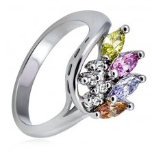 Silver metal ring, crown made of colourful and clear zircons