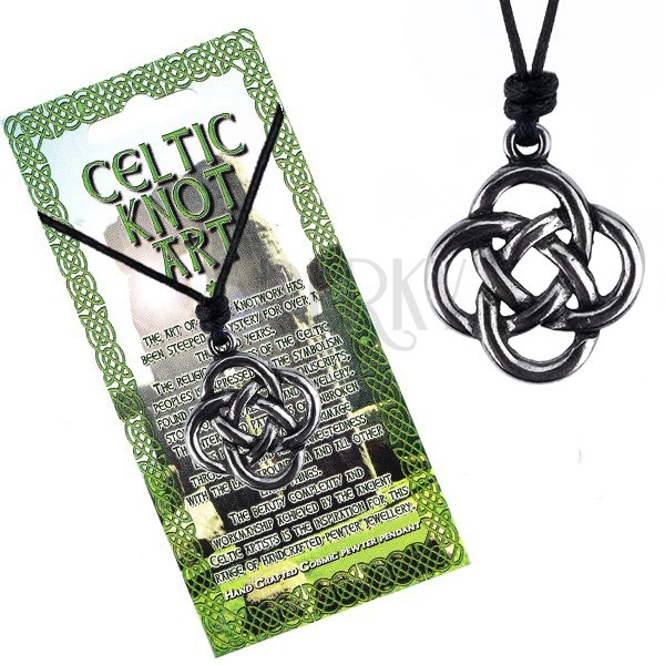 Black string necklace, Celtic knot from four links