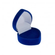 Blue velvet ring gift box - small heart with decorative edge