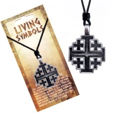String necklace - metal pendant, Jerusalem cross
