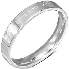 Ring made of surgical steel - silver wedding ring, I Love You, two hearts