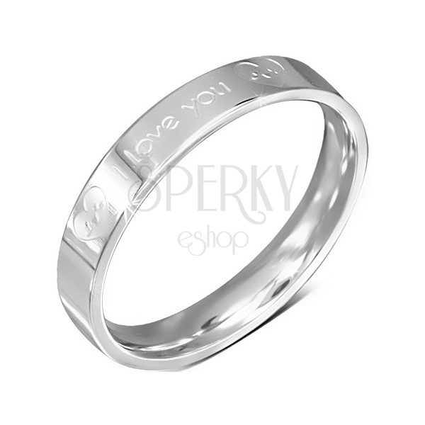 Ring made of surgical steel - silver wedding ring, I Love You, two hearts