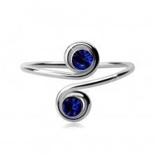 Silver foot or hand ring - two blue zircons in spirals