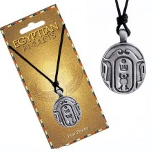 Necklace – black string, metal pendant, oval Egyptian amulet
