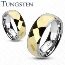 Tungsten ring - two-tone, gold geometrically ground centre