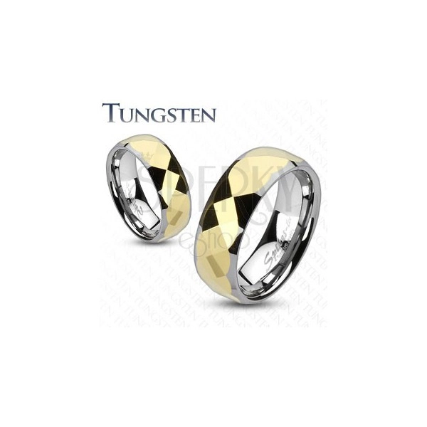 Tungsten ring - two-tone, gold geometrically ground centre