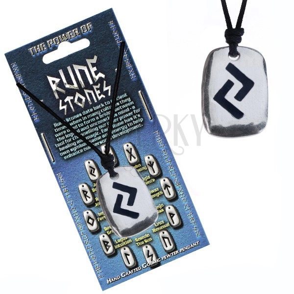Necklace with string and metal tag, rune Jera