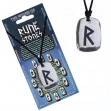Necklace on string and metal tag, rune Raido