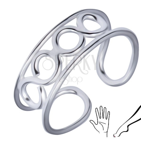 Silver toe or finger ring 925 with four loops