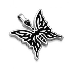 Stainless steel butterfly pendant - silver and black