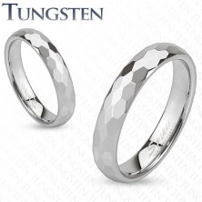 Ring made of tungsten - silver band ground into hexagons