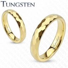 Tungsten ring - gold band ground into hexagons