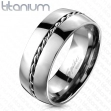Titanium ring - silver band, twisted wire in the middle
