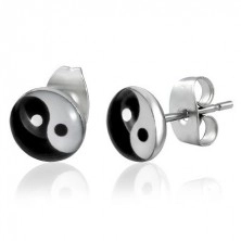 Round steel earrings - Yin Yang symbol, stud closure