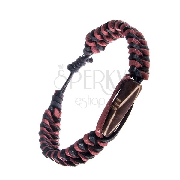 Plaited wrist bracelet made of leather - fishtail pattern, bead with cut-outs
