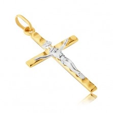 585 gold pendant - Jesus of white gold, cross of yellow gold with salients