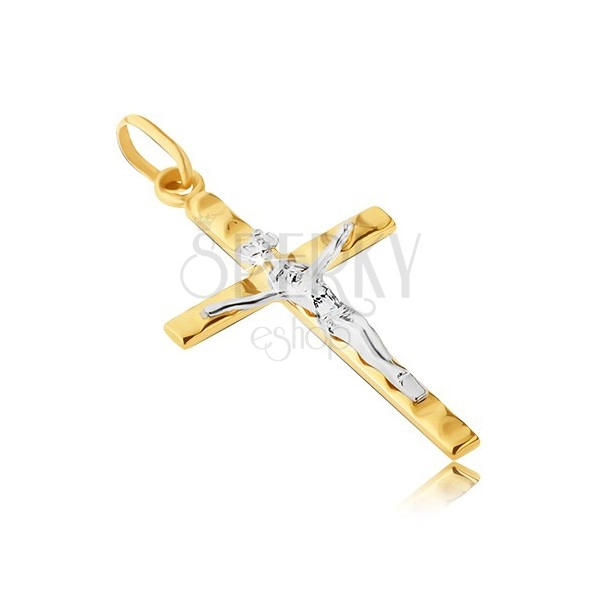 585 gold pendant - Jesus of white gold, cross of yellow gold with salients