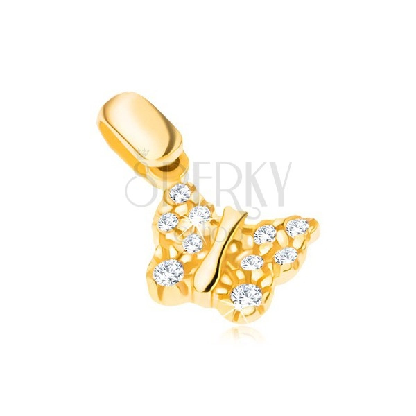Pendant made of 14K gold - butterfly with structured wings and zircons
