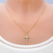 14K gold pendant - two-tone combination of Christ on cross with hollows
