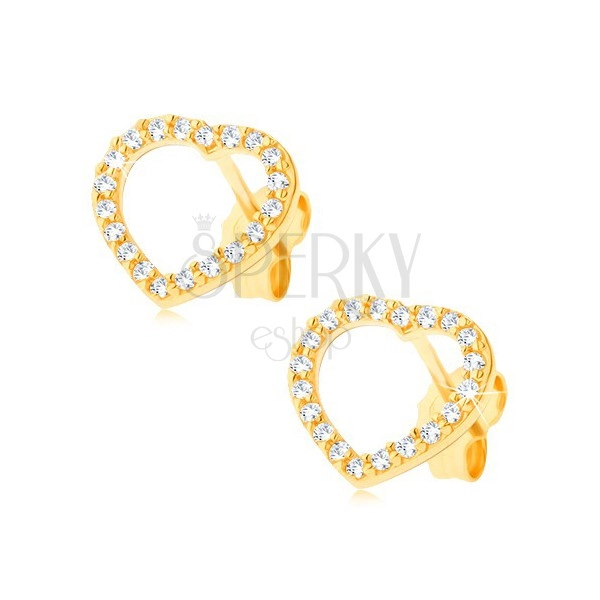 Gold 14K earrings - zircon line heart