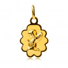 Gold pendant 585 - plate with ribbed edges and kneeling angel