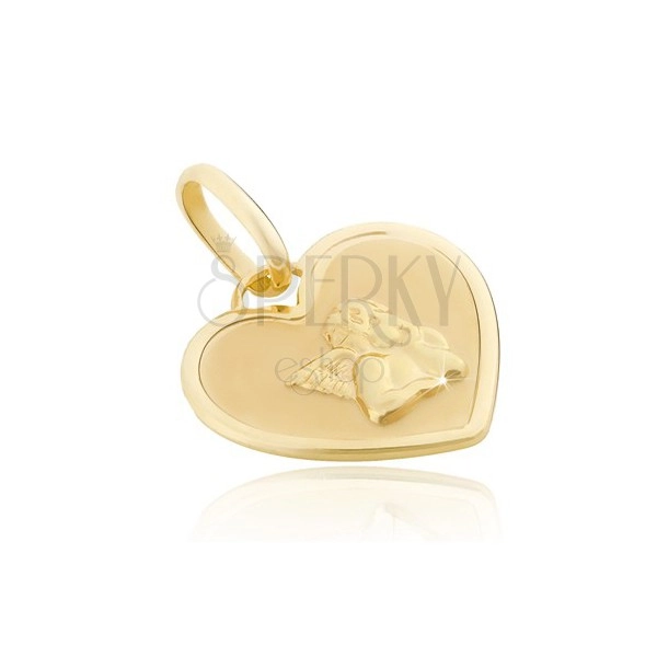 Pendant made of 14K gold - heart tag with shiny angel