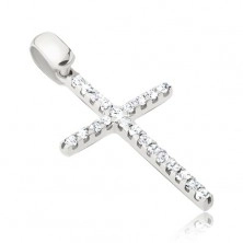 Gold pendant - white cross inlaid with small zircons