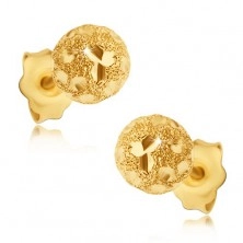 Earrings made of 585 gold - sandblasted balls with shiny grains