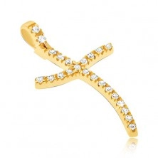 585 gold pendant - narrow cross with wavy tips and zircons