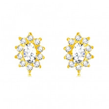 Earrings made of 14K gold - oval sparkling zircon flowers