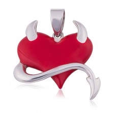 Pendant made of silver 925, red heart, tail, horns