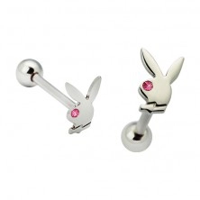 Playboy tongue piercing, pink bunny eye
