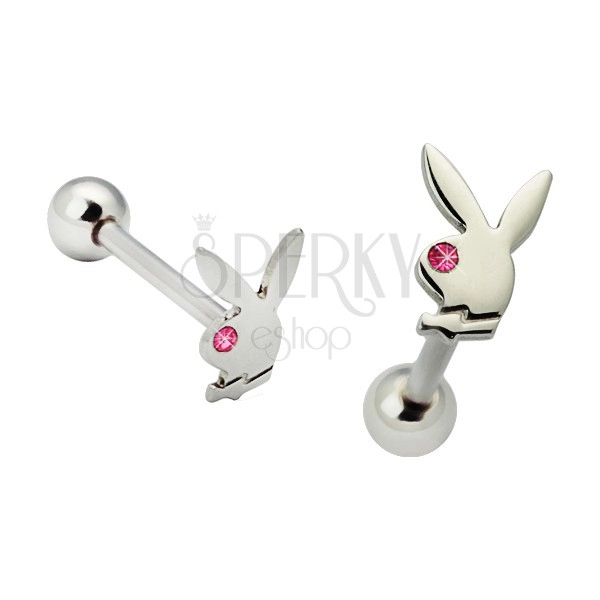 Playboy tongue piercing, pink bunny eye