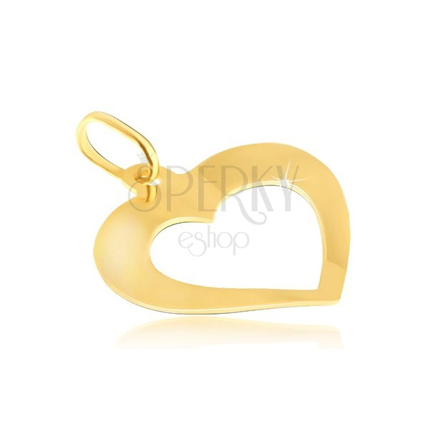 Pendant made of gold - slightly bent heart with mirror shine and cut-out