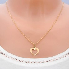 Pendant made of gold - slightly bent heart with mirror shine and cut-out