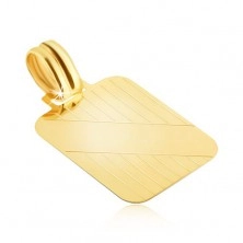 Gold pendant - tag with vertical notches and diagonal smooth strap