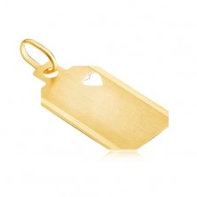 Gold pendant - tag with heart cut-out and matt surface