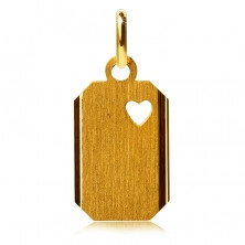 Gold pendant - tag with heart cut-out and matt surface