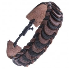 Leather wrist bracelet with scale pattern - plaited, brown-black