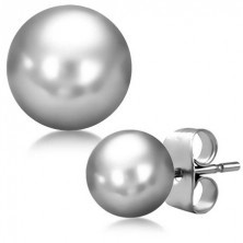 Earrings, shiny silver ball made of stainless steel