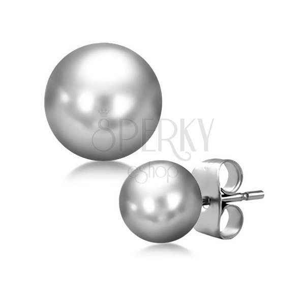 Earrings, shiny silver ball made of stainless steel