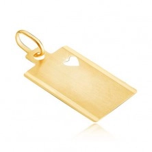 Gold 14K pendant - matt rectangle with heart cut-out