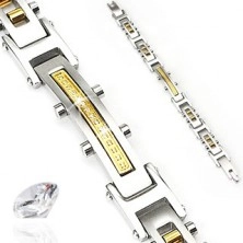 Steel bracelet with zircons and two colour cylinders
