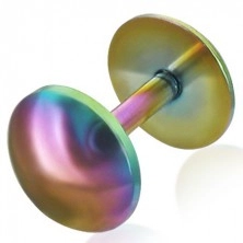 Fake ear piercing made of anodized steel in rainbow colours