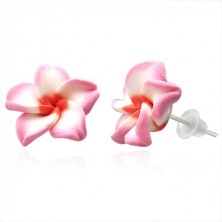 Earrings made of FIMO material - pink and white flower